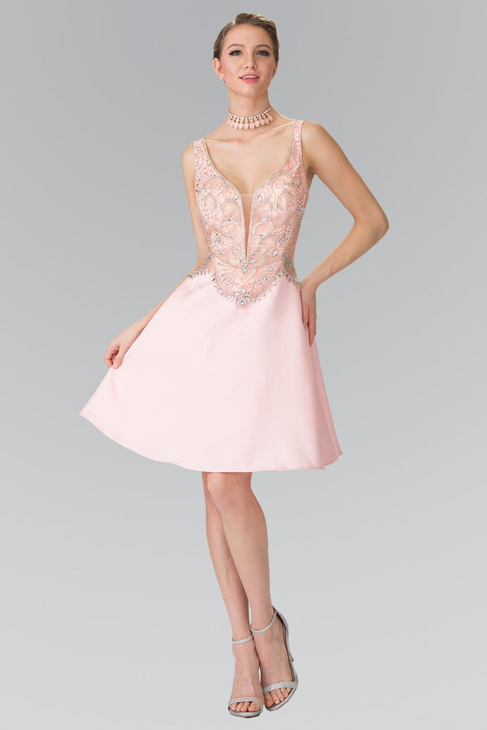 Bejeweled Sleeveless A-line Short Dress GS1469