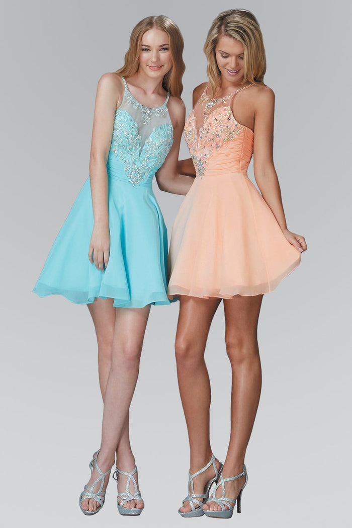Bejeweled Scoop Neck Chiffon Dress GS2026
