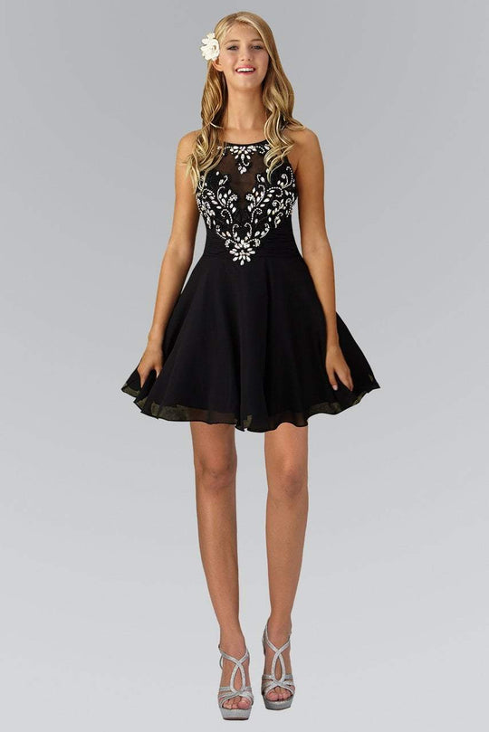 Bejeweled Scoop Neck Chiffon Dress GS2026