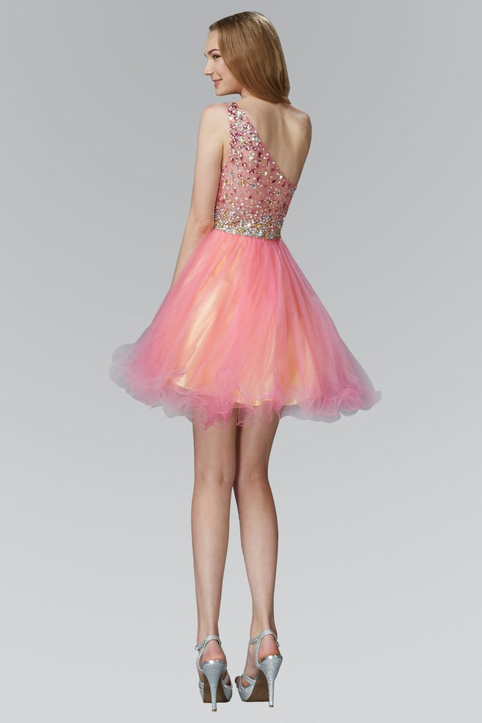 Asymmetrical Neck Tulle Dress GS2033