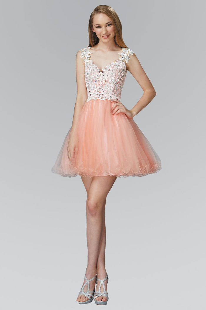 Lace Embellished V-Neck Tulle Dress GS2045