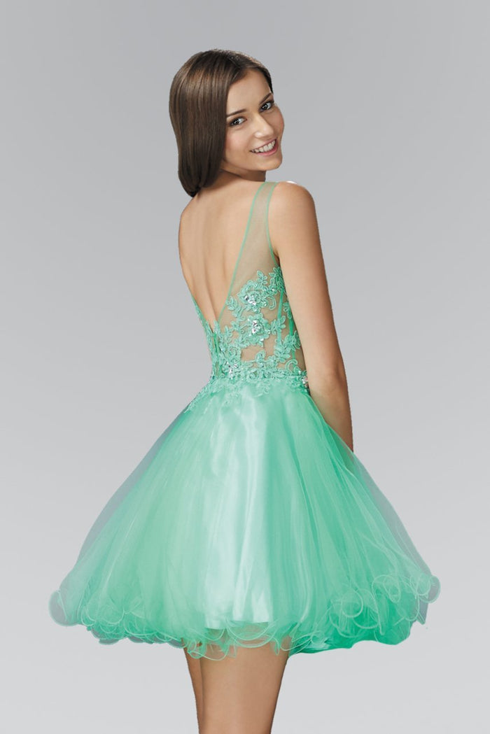 Embellished Illusion Bateau Neck Tulle Dress GS2156