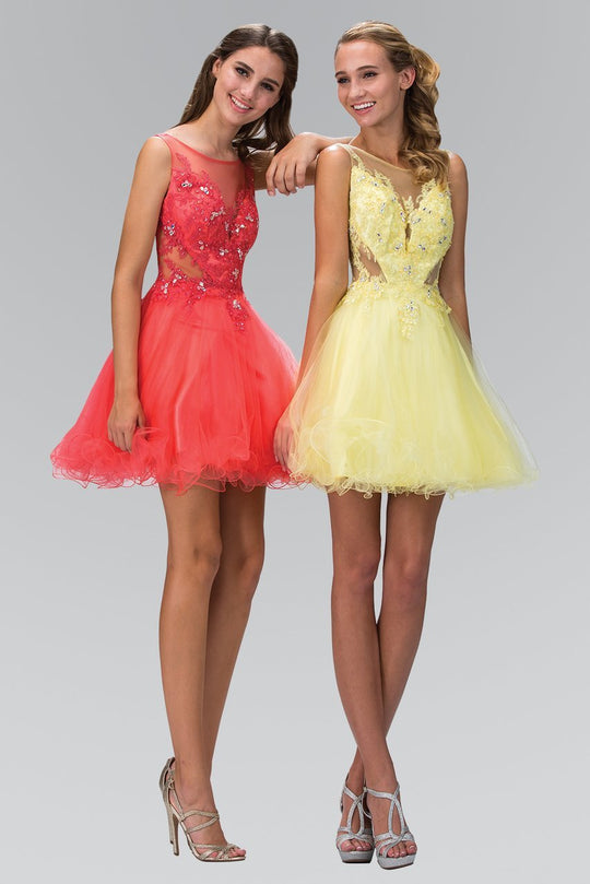 Embellished Illusion Bateau Neck Tulle Dress GS2156