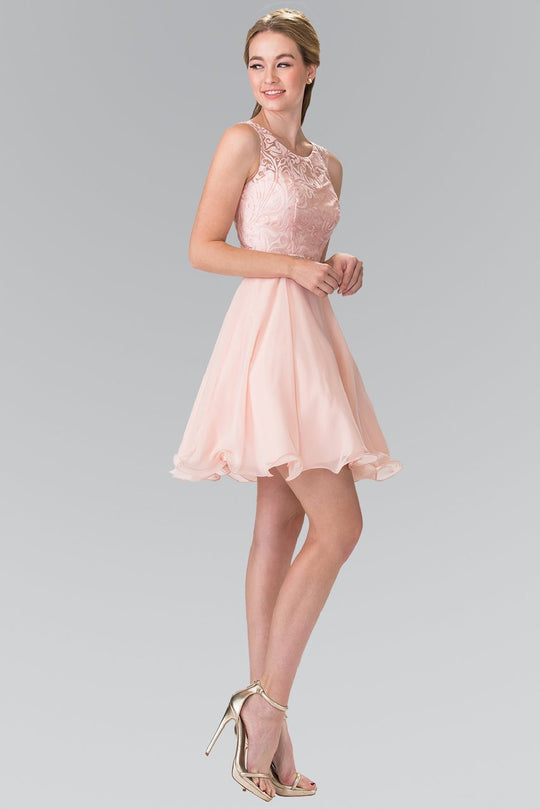 Sleeveless Lace Bodice A-Line Short Dress GS2314