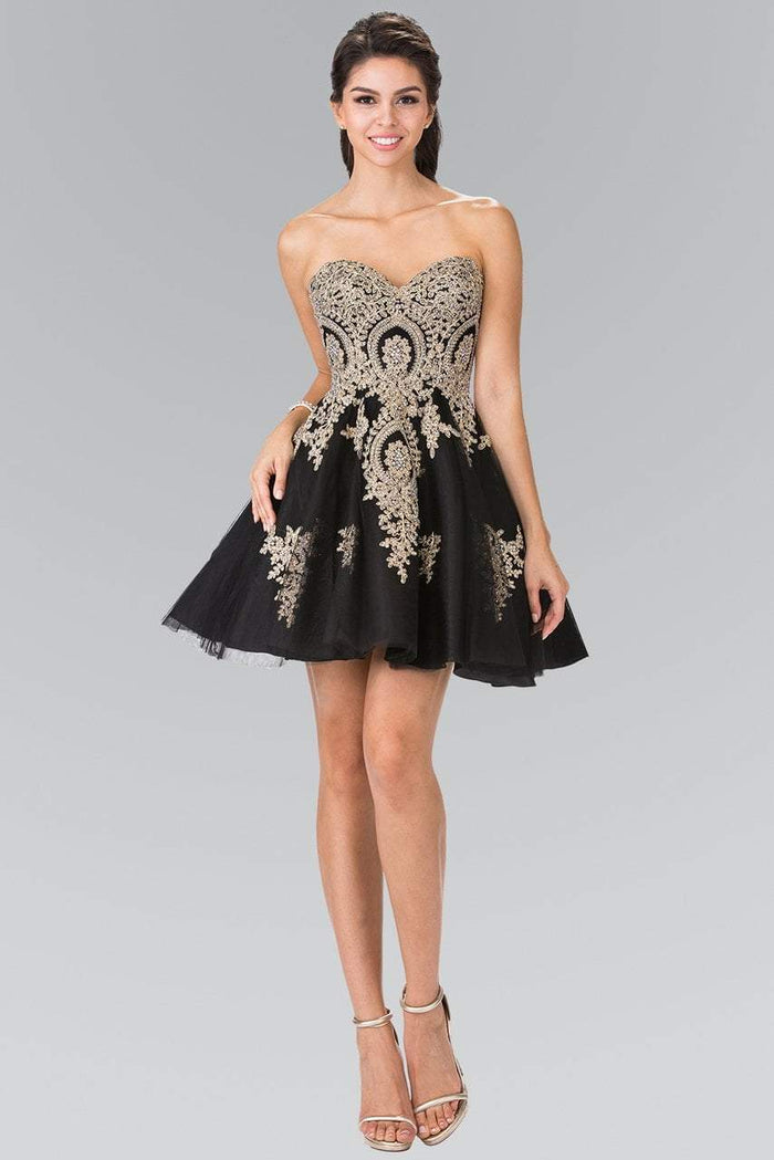 Strapless Sweetheart Gold Lace Applique Dress GS2371