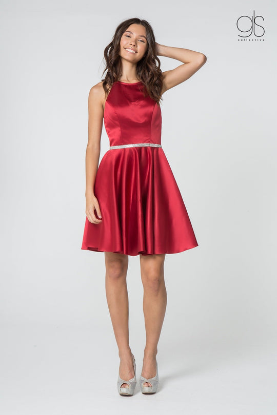 Elizabeth K - GS2851 Halter Bodice Strappy Back Dress In Red