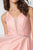 Elizabeth K - GS2865 Glitter Overlaid Plunging Bodice Short Dress In Pink
