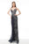 Jovani - 54694 Beaded Plunging V-neck Sheath Dress In Blue and Gray
