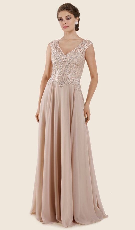 Rina Di Montella - RD2613 Embroidered Fitted A-Line Evening Gown in Pink