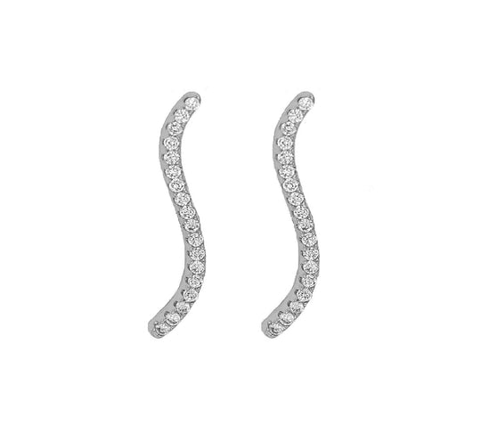 Wave Pave Ear Pins - Silver