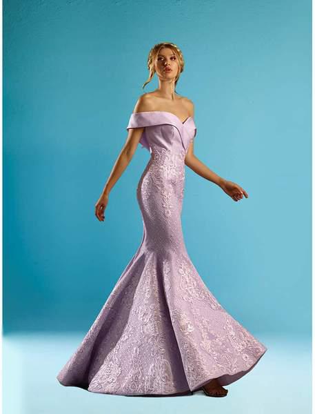 Gatti Nolli Couture - ED-4508 Embroidered Off-Shoulder Dress In Purple
