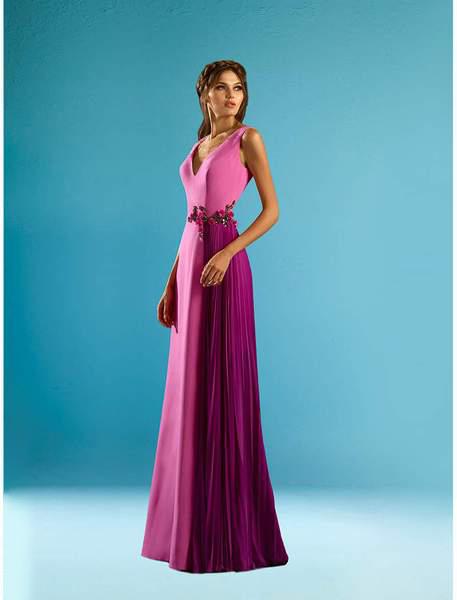 Gatti Nolli Couture - ED-4510 Plunging V-Neck Pleated A-Line Dress In Pink