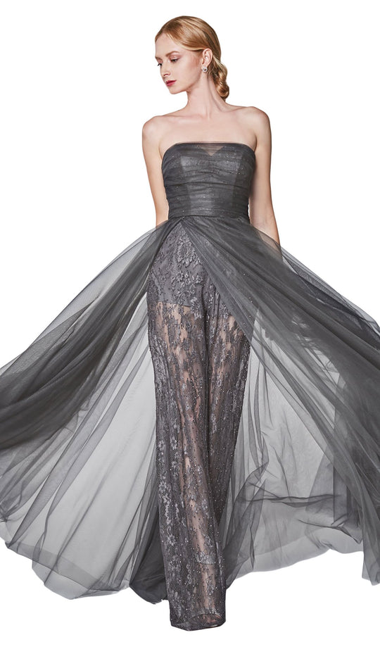Cinderella Divine - CS021 Strapless Pantsuit with Overskirt In Gray