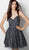 Jovani - 65673 Spaghetti Strap Glitter Mesh A-Line Dress In Gray