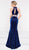 Colors Dress - 2030 Crossed Halter Velvet Trumpet Dress in Blue
