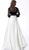 Jovani - 62124 Velvet Long Sleeve Satin A-line Gown In White and Black