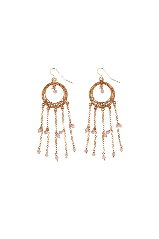 Bridal 5 Fringe Dangling Rose Quartz Beads Earrings