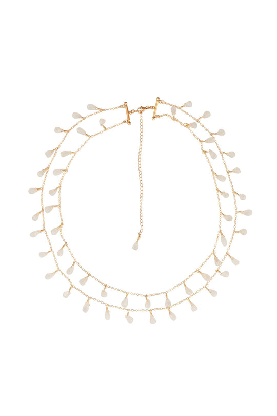 Bridal Dangling Moonstone Drops double Chain Necklace