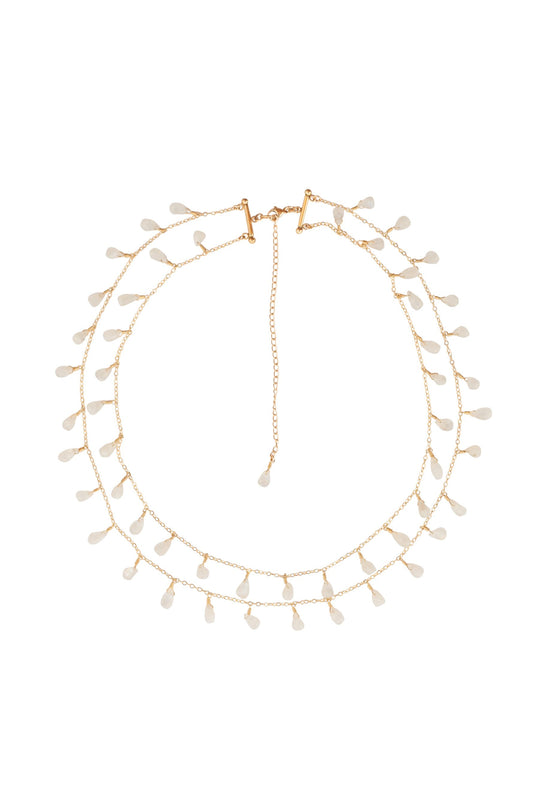 Bridal Dangling Moonstone Drops double Chain Necklace