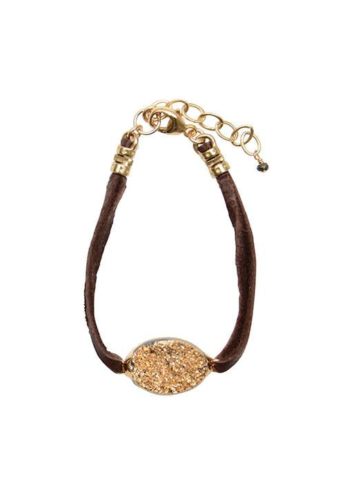 Golden Druzy Chocolate Leather Bracelet