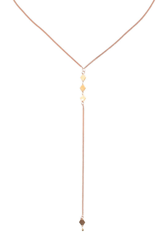 Mixed Metal Diamond Lariat Necklace: Rose Gold with Gold