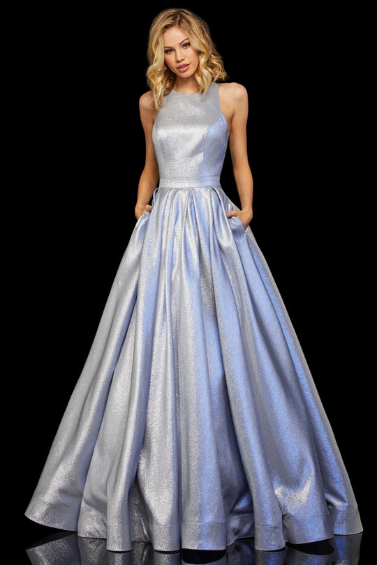 Sherri Hill - 52957 Halter Long Pleated A Line Dress In Purple