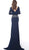 Jovani - 60020 Deep V-neck Chiffon Sheath Dress In Blue