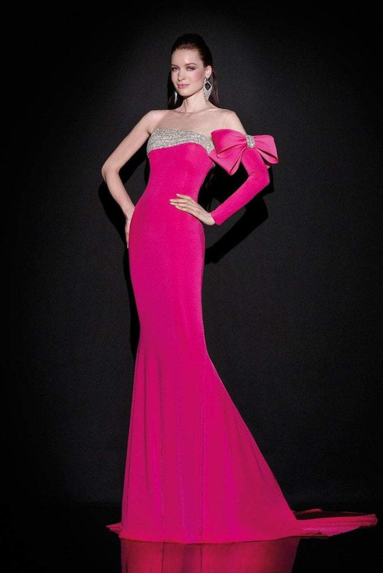 Tarik Ediz - One Sleeve Asymmetrical Illusion Gown  92451 in Pink
