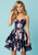 Tiffany Homecoming - 27154 Plunging Sweetheart Satin Tiered Dress In Blue and Print