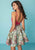 Tiffany Homecoming - 27155 Satin Deep V-neck Brocde Printed A-line Dress In Pink and Multi-Color