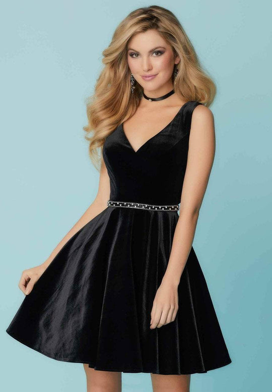 Tiffany Homecoming - 27175 Sleeveless V-Neck Velvet Cocktail Dress In Black