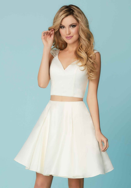 Tiffany Homecoming - 27192 Beaded Two Piece V-neck Cocktail Dress In White