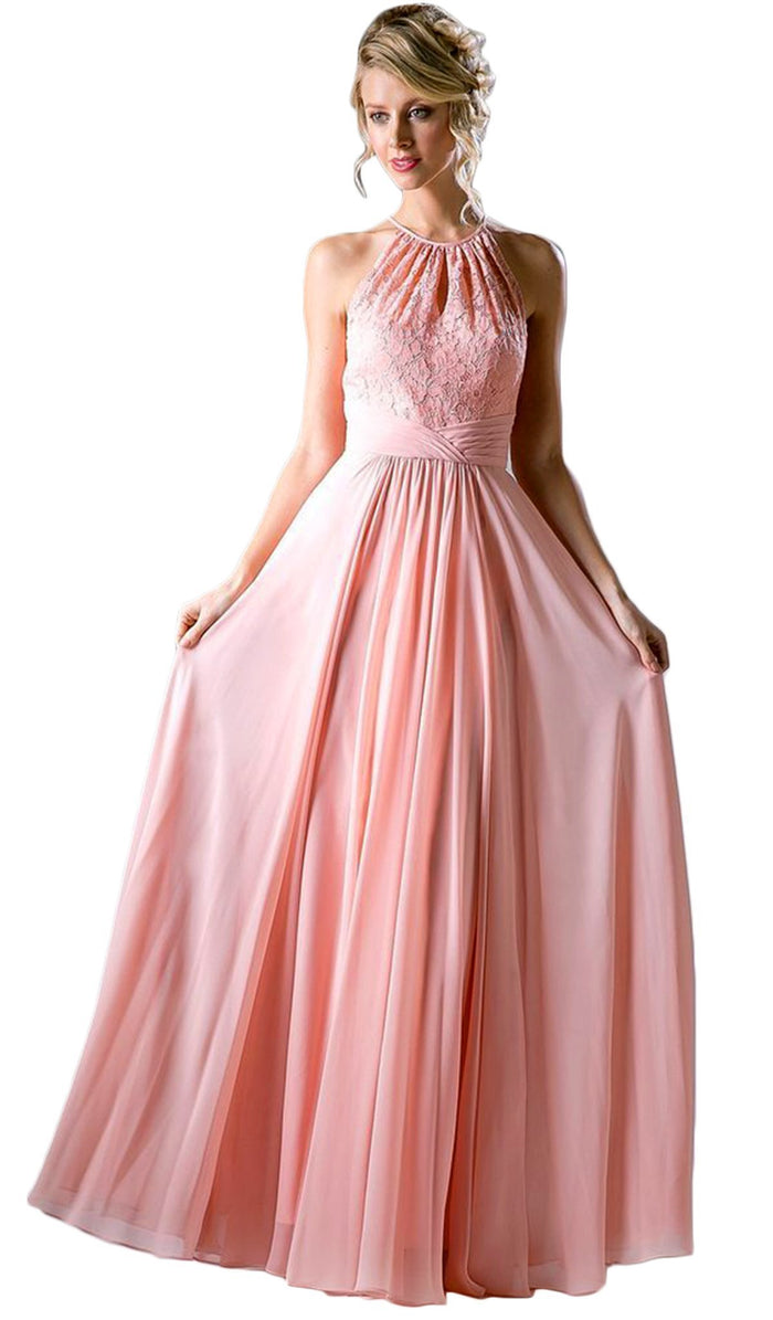 High Halter Lace Bodice A-Line Evening Gown