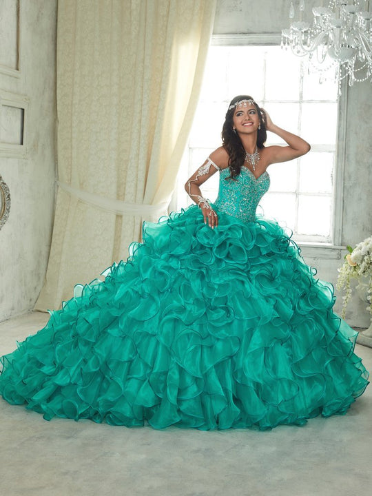 Quinceanera Collection - 26832 Beaded Sweetheart Ruffle Satin Ballgown