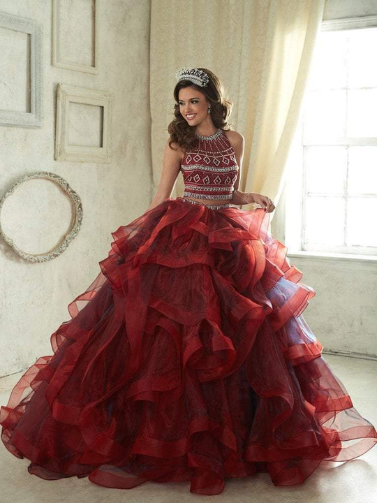 Quinceanera Collection - 26841 Three Piece Beaded Ruffled Ballgown in Red