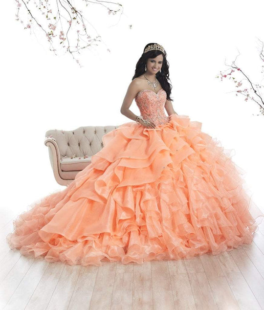 Quinceanera Collection - 26872 Beaded Strapless Ruffled Ballgown in Orange