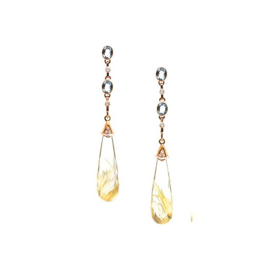 Tresor Collection - Sky Blue Topaz Tops with Golden Rutile interchangeable drops in 18k Rose Gold