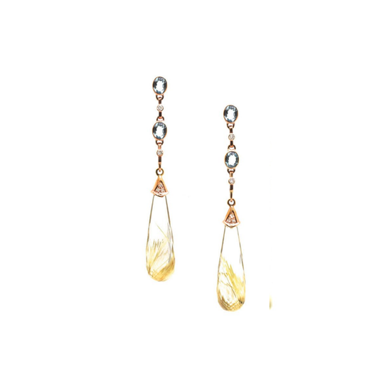 Sky Blue Topaz Tops with Golden Rutile interchangeable drops in 18k Rose Gold