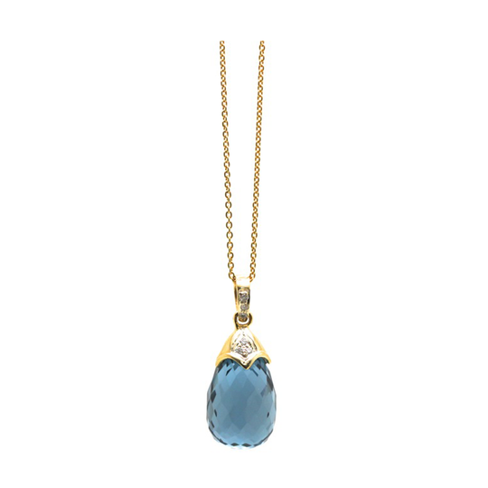 London Blue Topaz & Diamond Interchangeable Baroque Pendant In 18k Yellow Gold