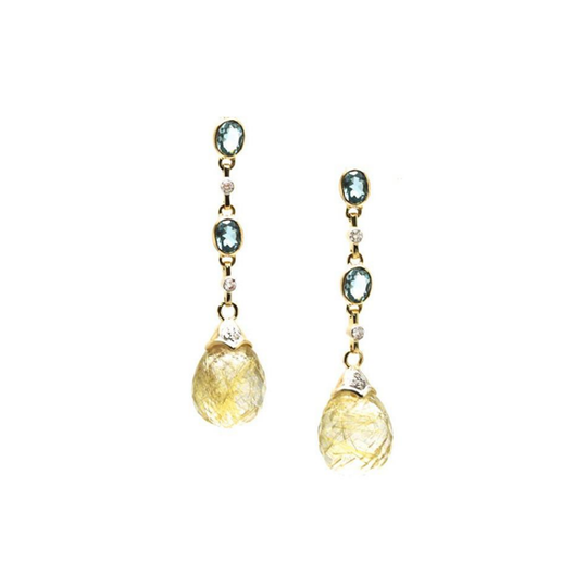 Blue Topaz Interchangeable Top With Golden Rutile Baroque In 18K Yellow Gold