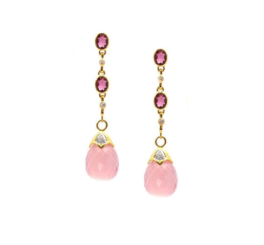 Pink Tourmaline Interchangeable Top With Rose Quartz Baroque In 18K Yellow Gold