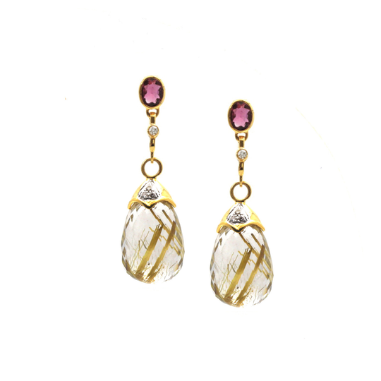 Pink Tourmaline Interchangeable Top With Golden Rutile Baroque In 18K Yellow Gold