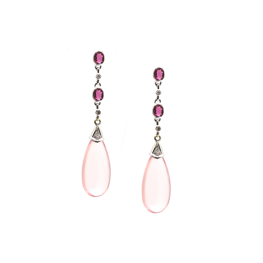 Pink Tourmaline Interchangeable Top With Rose Quartz Drops In 18K White Gold