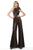 Jovani - 2689 Bow Accented Halter Flared Jumpsuit In Brown