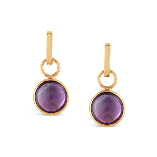 Amethyst Simple Round Double Sided Cabochon Interchangeable Earring In 18K Yellow Gold