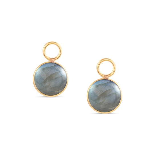 Labradorite Simple Round Double Sided Cabochon Interchangeable Earring In 18K Yellow Gold