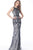 Jovani - 68201 Bateau Embellished Sheath Dress In Blue and Neutral