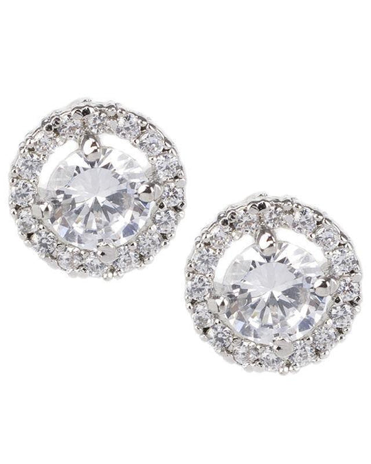CZ by Kenneth Jay Lane - Round CZ Halo Stud Earrings in Silver