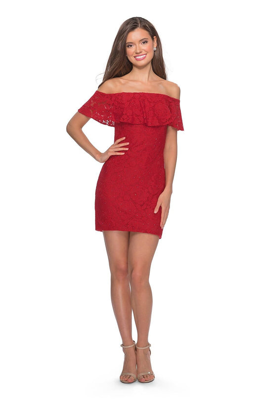 La Femme - 28147 Ruffled Off-Shoulder Cocktail Dress In Red