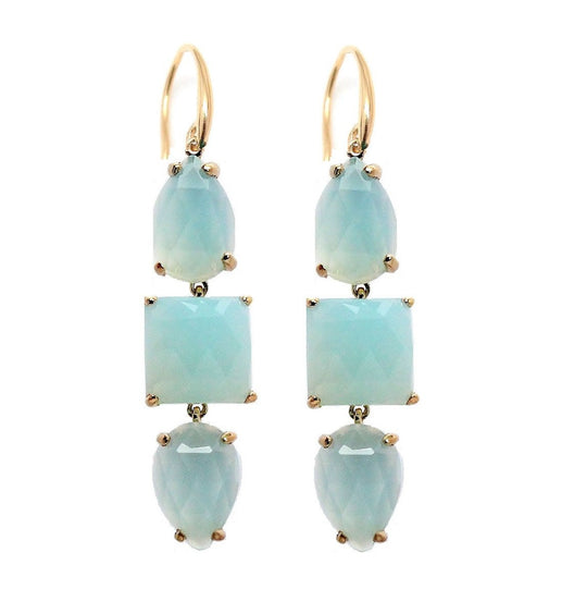 Triple Drop Gemstone Earring - Aqua Chalcedony